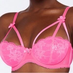 New Savage X Fenty Living in the Clouds Iridescent Lace Caged Demi Bra Rose 40H